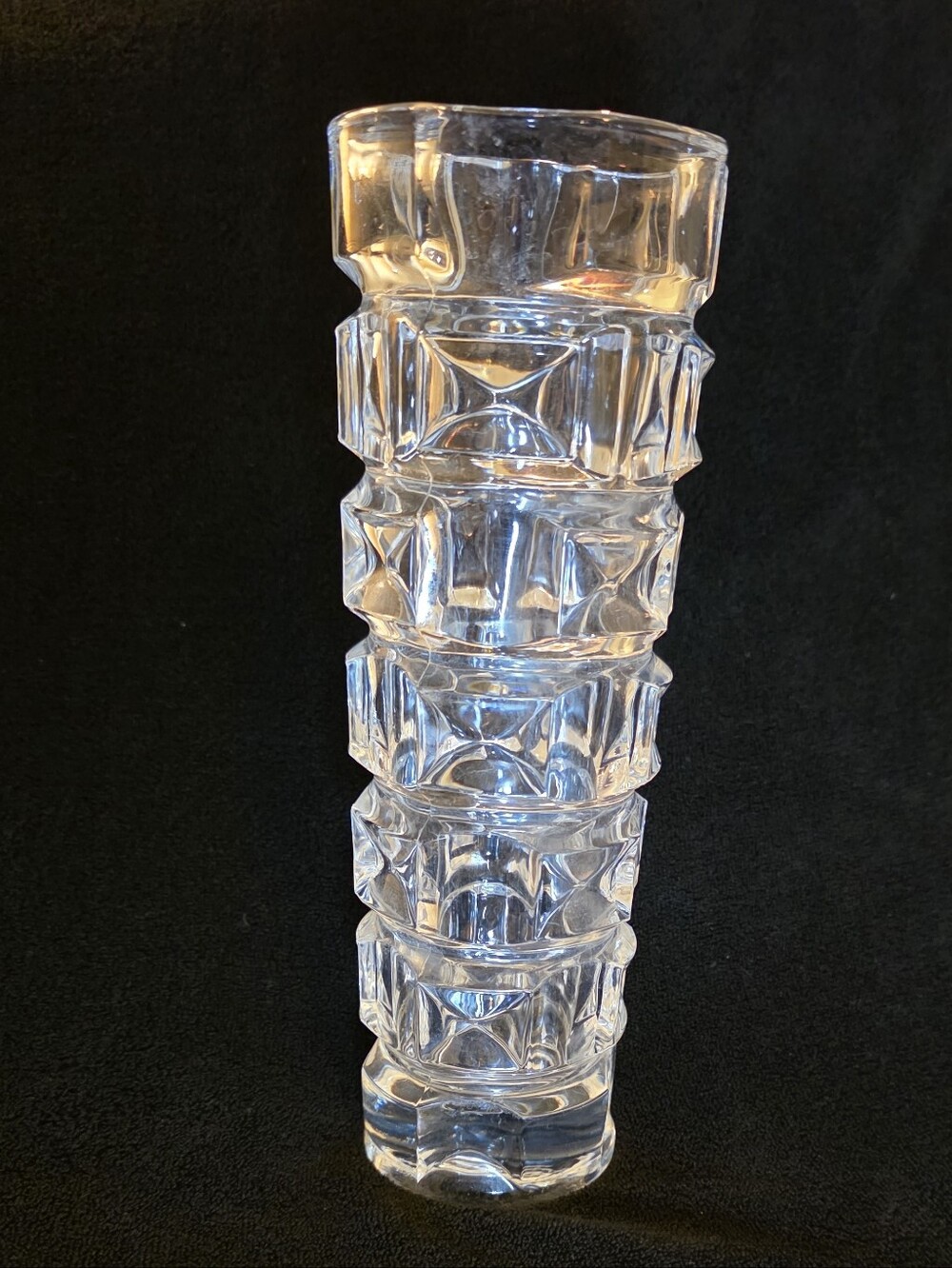 Vintage Heavy Clear Glass Vase Geometric Space Age Brutalist 8.75